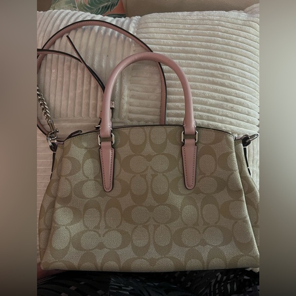 Coach mini sage carryall in signature canvas khaki/carnation new without tags - Picture 8 of 10